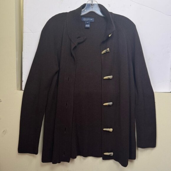 Jones NY Ribbed Wool Angora Cardigan Toggle Button Knit Sweater Jacket Top Tan M - Picture 11 of 16